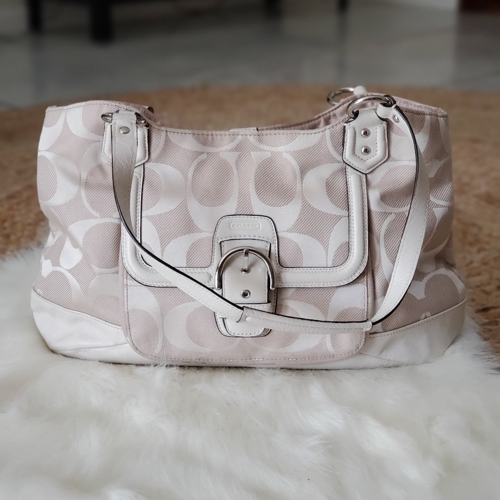 Coach Beige and White Satchel